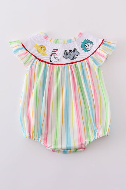Stripe Dr. Seuss embroidery smocked bubble