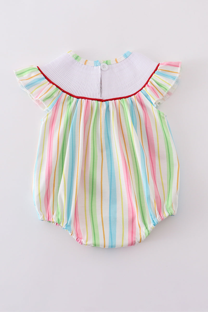 Stripe Dr. Seuss embroidery smocked bubble