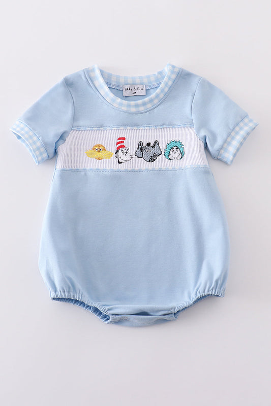 Blue Dr. Seuss embroidery smocked bubble
