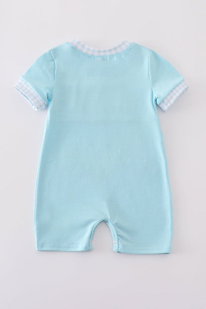 Blue fire truck police car embroidery smocked romper