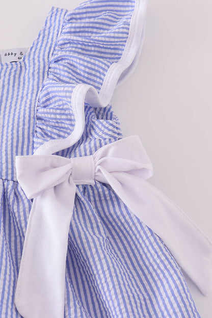 Blue stripe seersucker ruffle bloomer set