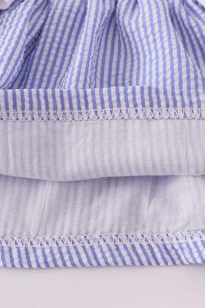 Blue stripe seersucker ruffle bloomer set