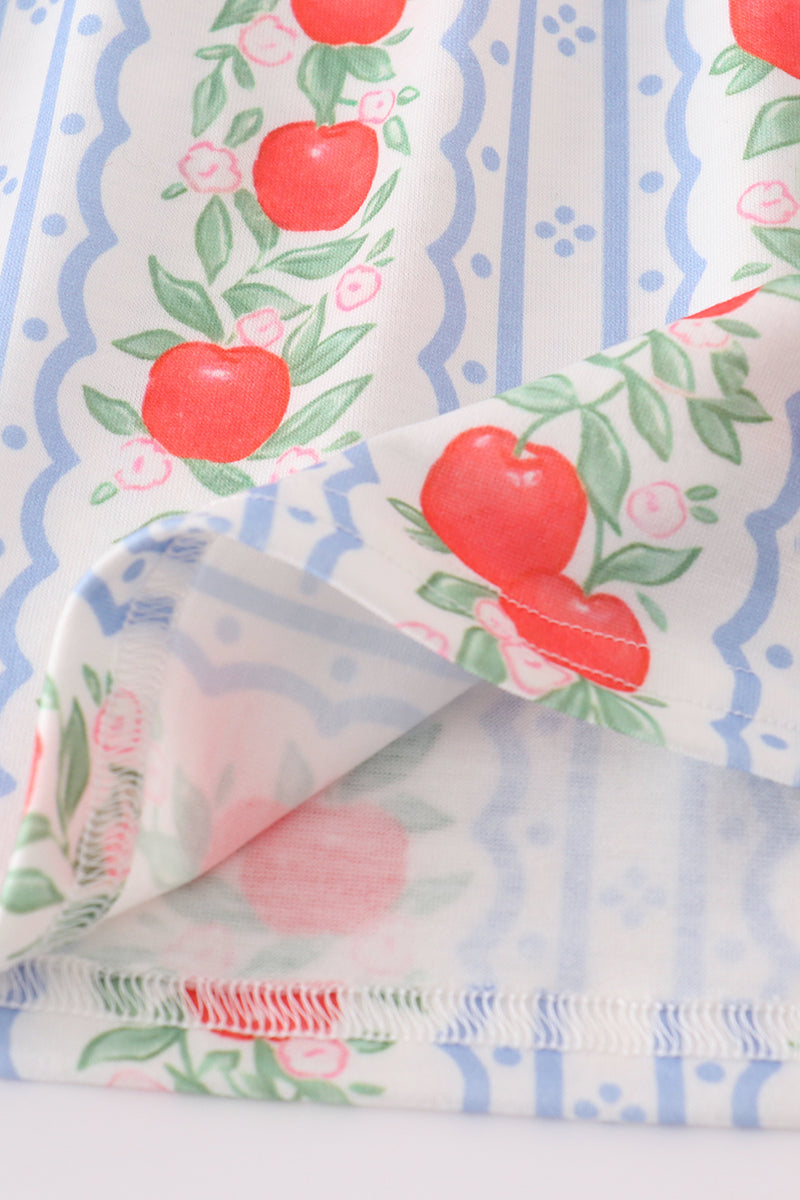 Apple print bow ruffle shorts set