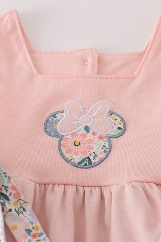 Pink floral character applique ruffle shorts set