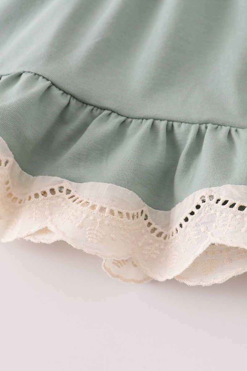 Sage lace ruffle bloomer set