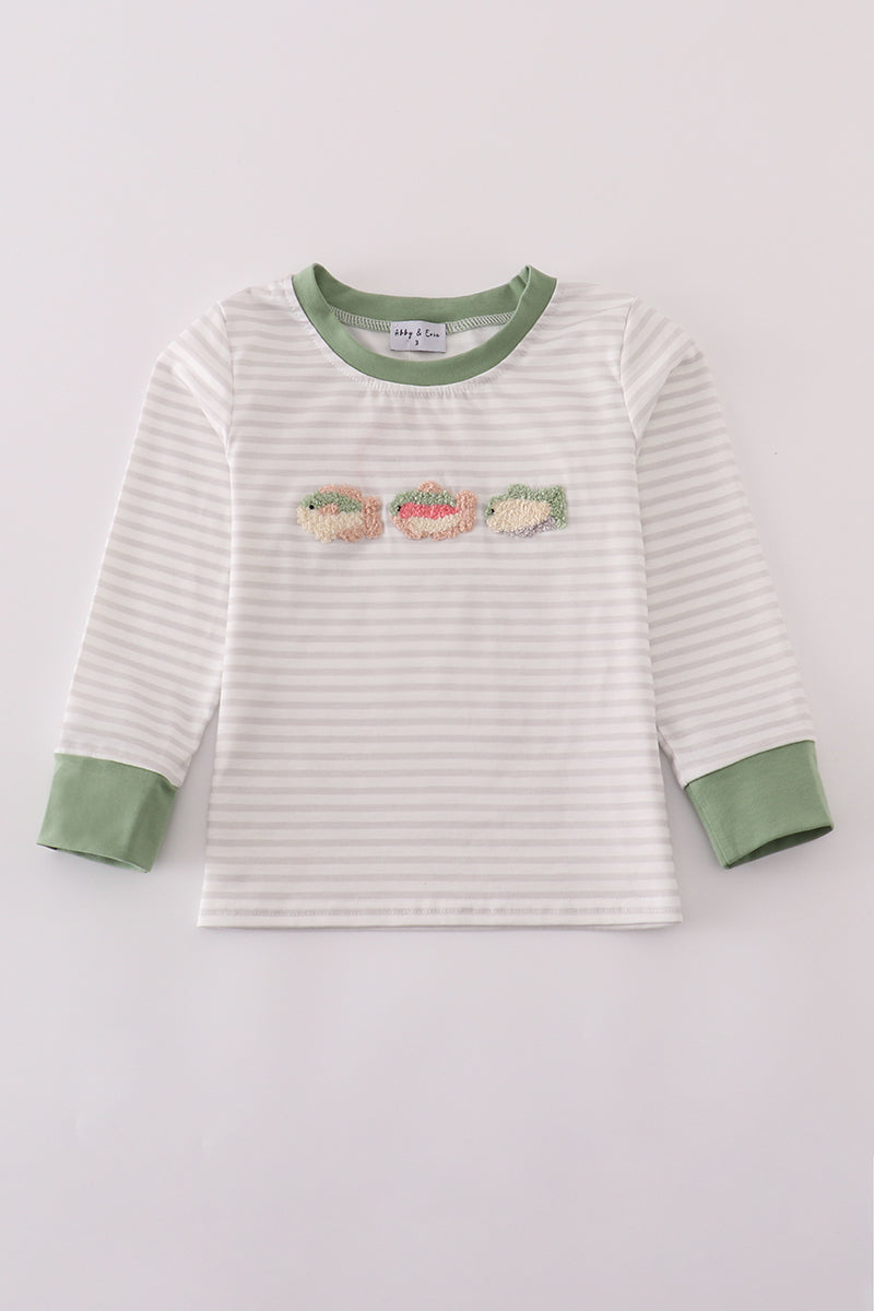 Sage fish french knot stripe top
