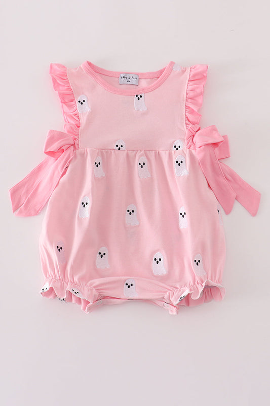 Pink ghost embroidery ruffle bubble