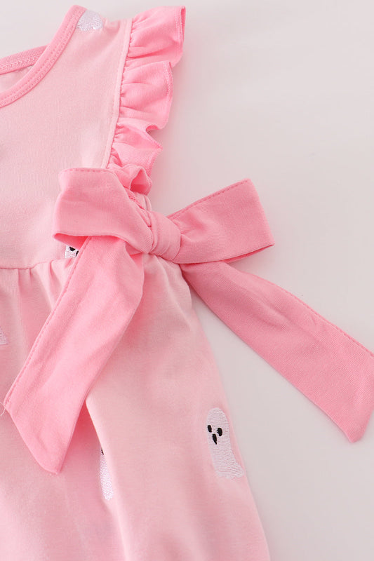 Pink ghost embroidery ruffle bubble