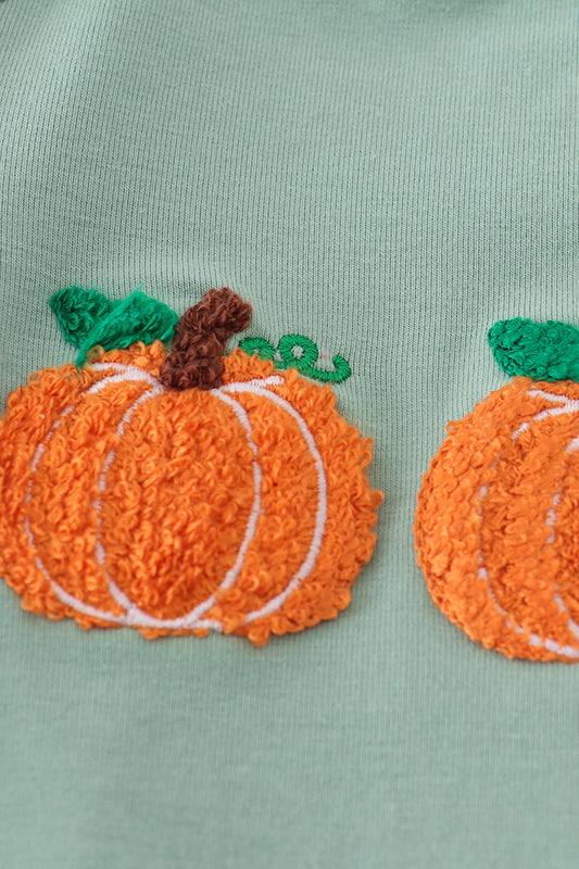 Sage pumpkin french knot ruffle top