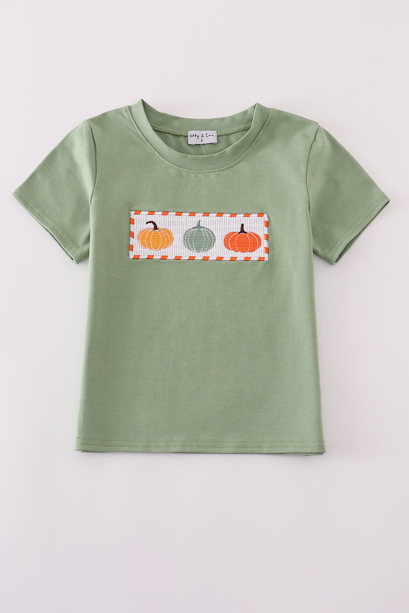 Green pumpkin smocked top