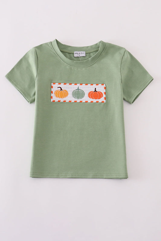 Green pumpkin smocked top