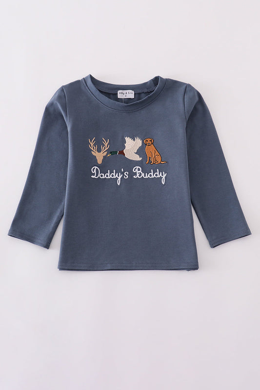Navy hunting embroidery top
