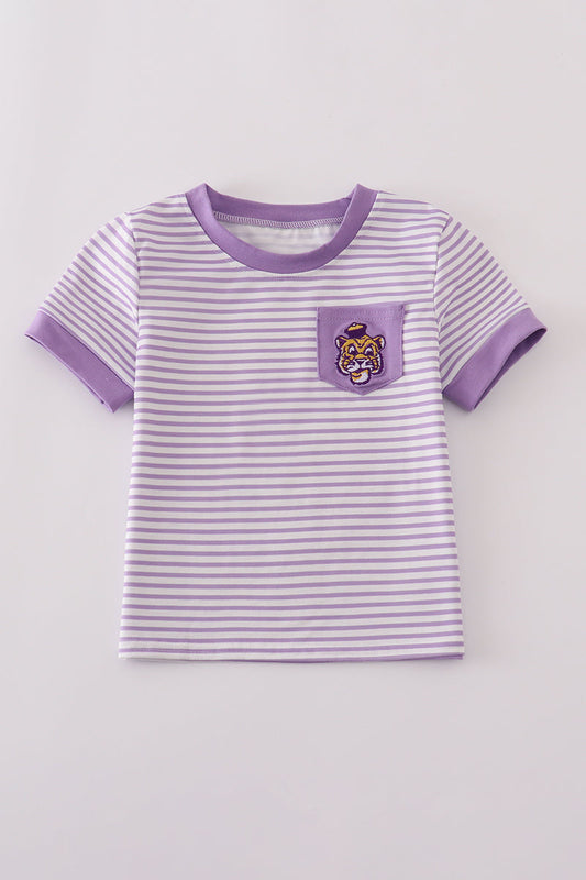 Purple LSU embroidery stripe top