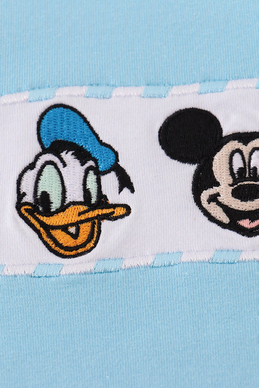 Blue character embroidery romper