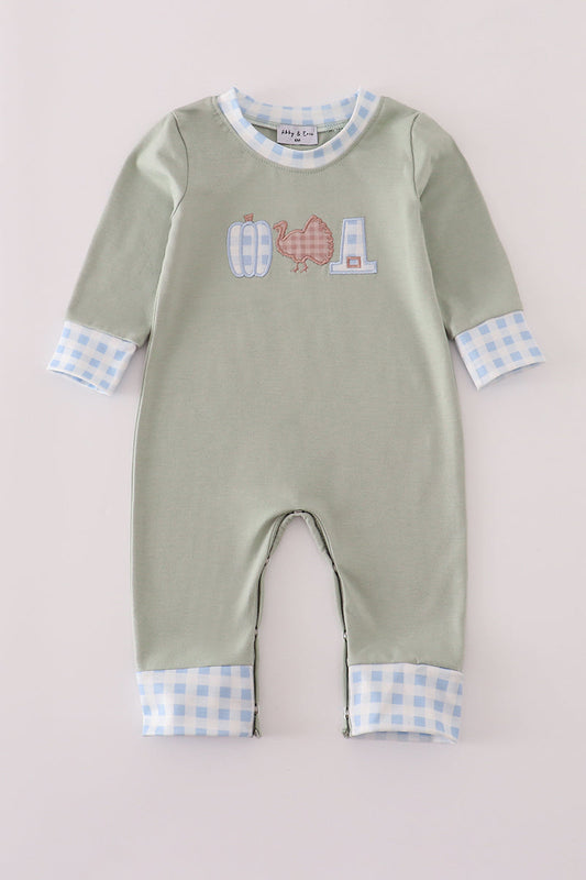Sage pumpkin turkey applique romper