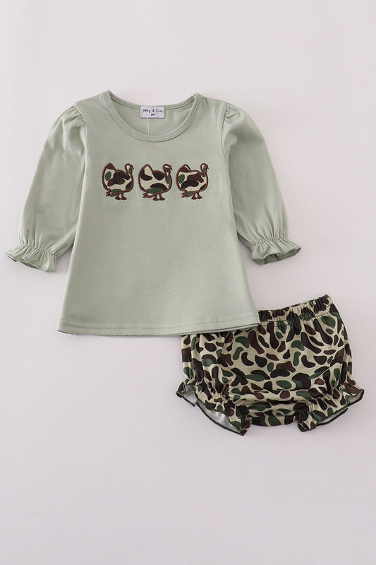 Sage camouflage turkey applique bloomer set