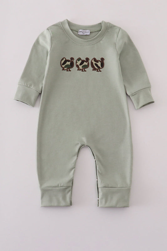 Sage camouflage turkey applique romper