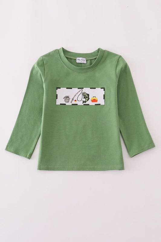 Green fishing embroidery top