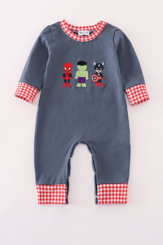 Navy character embroidery romper
