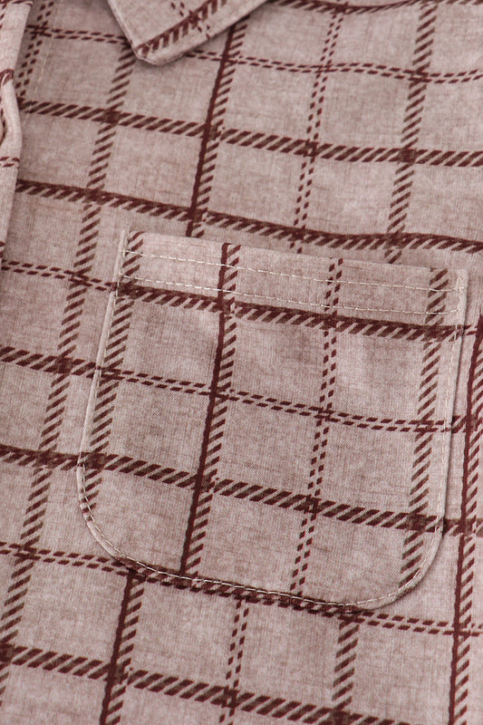 Brown plaid button down shirt