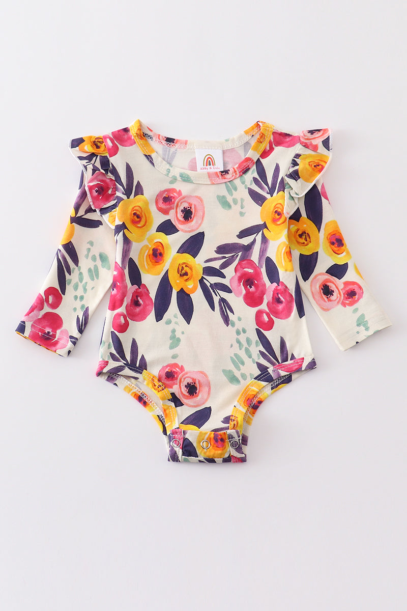 Floral ruffle baby onesie