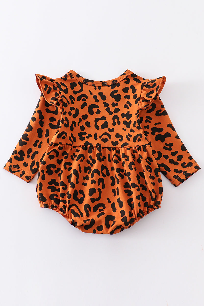 Rust leopard print ruffle girl bubble