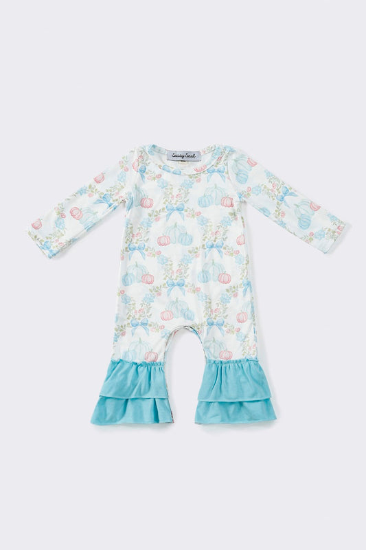 Blue floral pumpkin ruffle romper