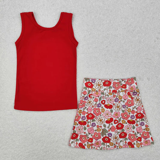 Red Floral Skirted Set