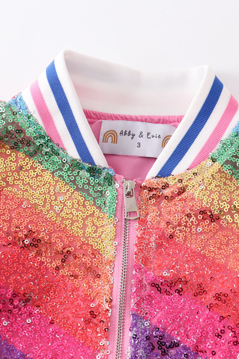 Rainbow sequin bomber jacket