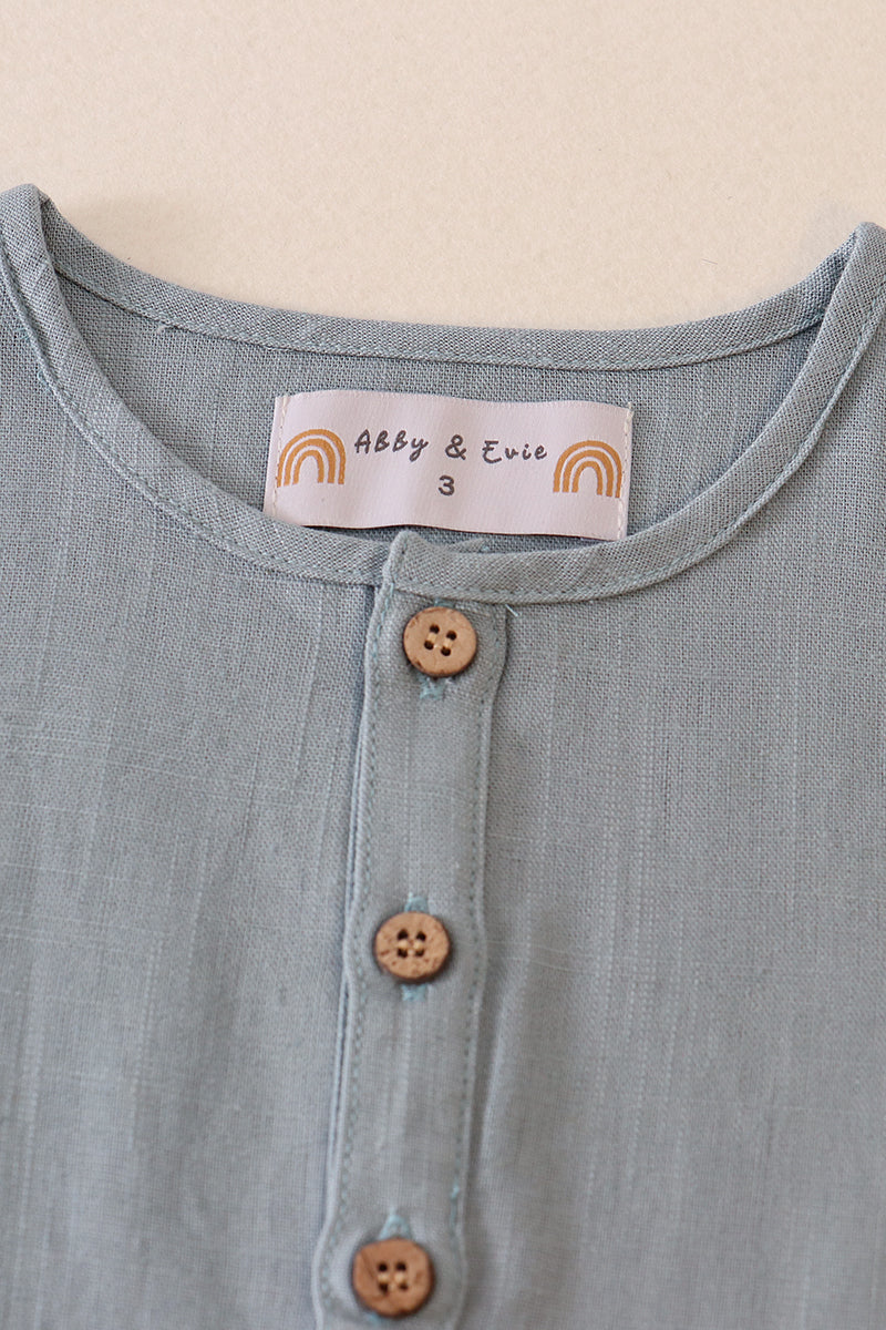 Teal button linen top