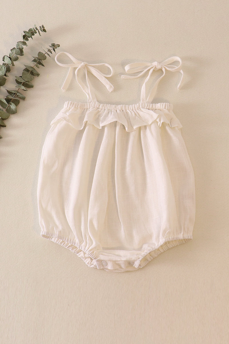 White strap ruffle linen girl bubble