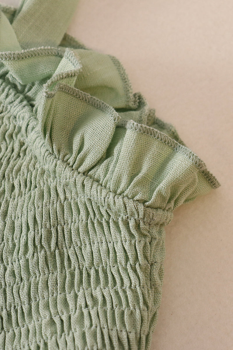 Sage linen smocked button dress