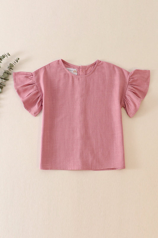 Purple ruffle linen girl top