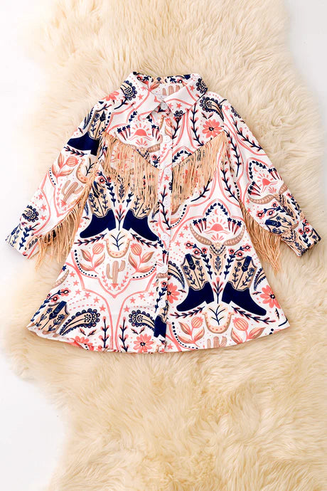 Coral and Navy Cowgirl Dress