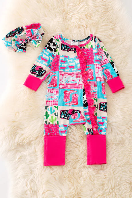 Bright Country Romper with headband Bow