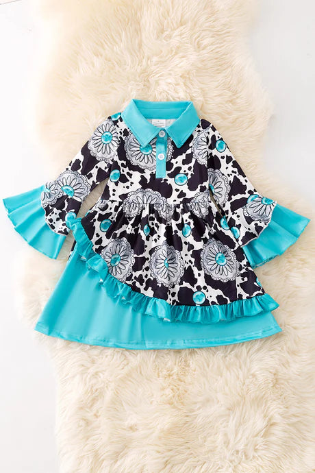 Teal Cow Print Dress