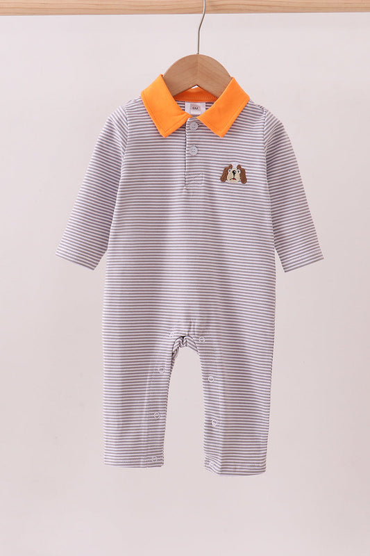 Premium Gray Tennessee Puppy embroidery stripe romper