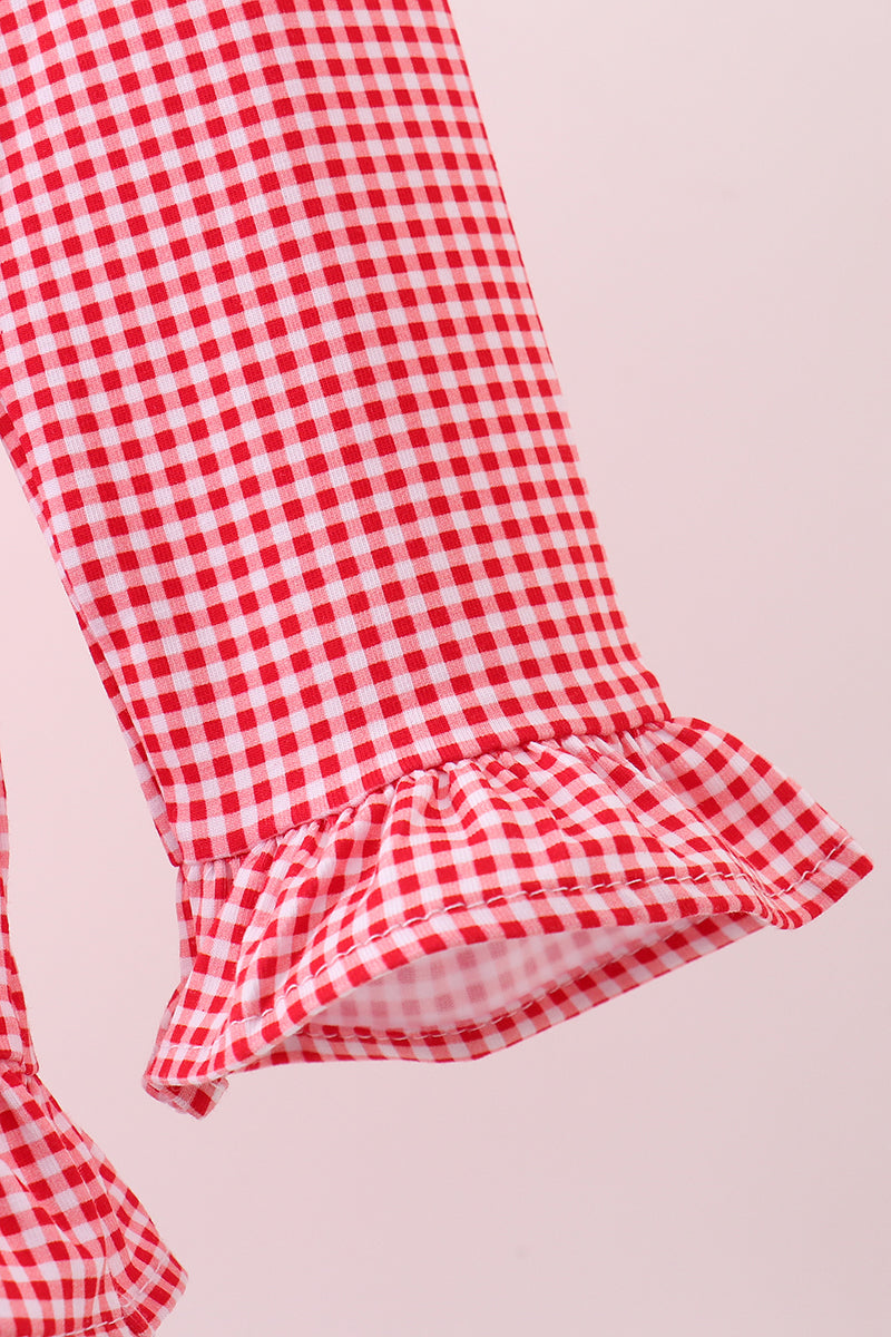 Premium red Georgia embroidery ruffle top