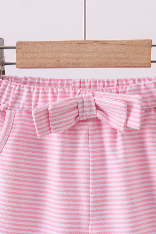 Premium Pink&white stripe bow shorts