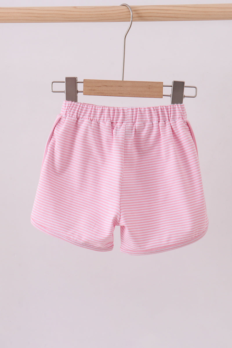 Premium Pink&white stripe bow shorts