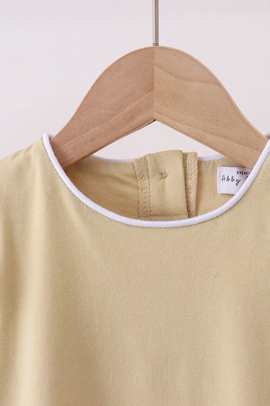 Khaki flutter sleeve scalloped top