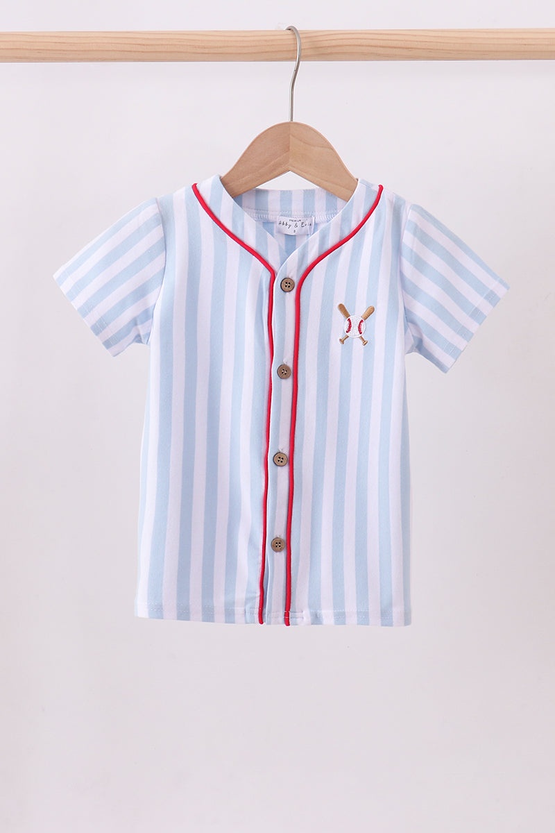 Blue baseball stripe top