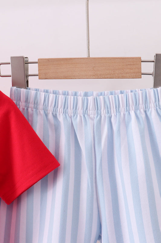 Red baseball shorts set