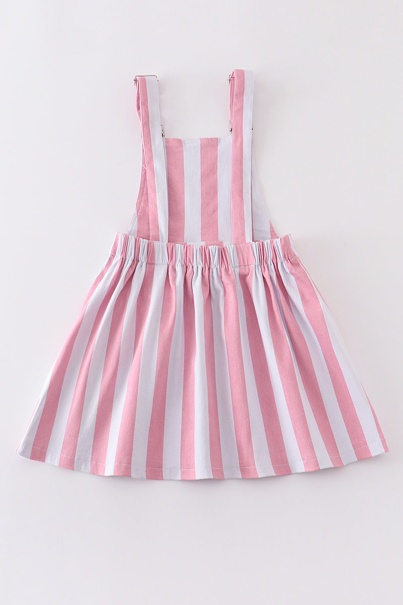 Pink stripe denim strap overall dress