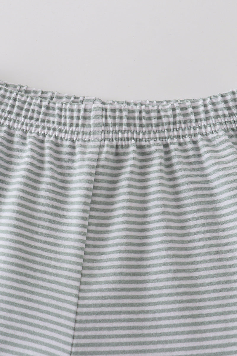 Premium Sage & white stripe basic ruffle shorts