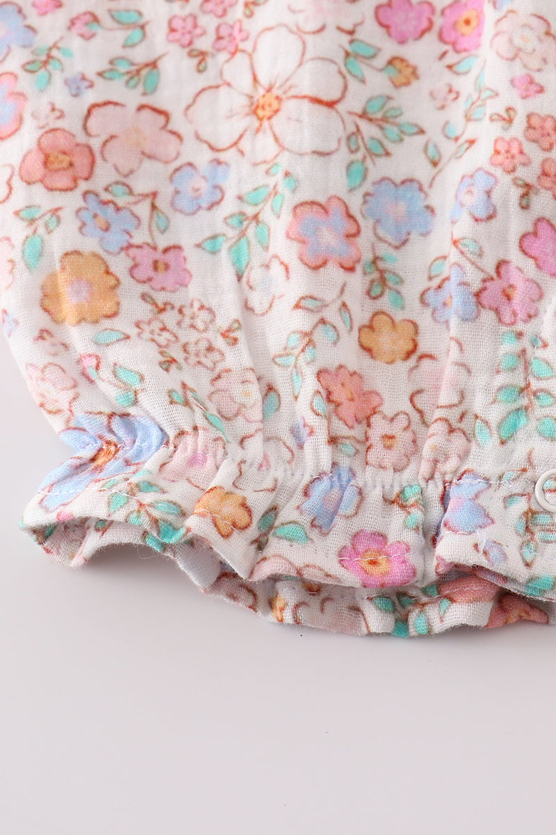 Premium Pink muslin floral bow bubble