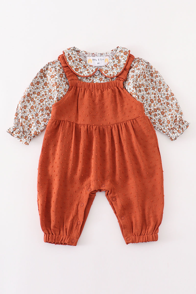 Premium Terracotta floral swiss dot baby set