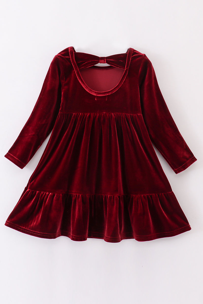 Premium Maroon velvet tiered ruffle dress