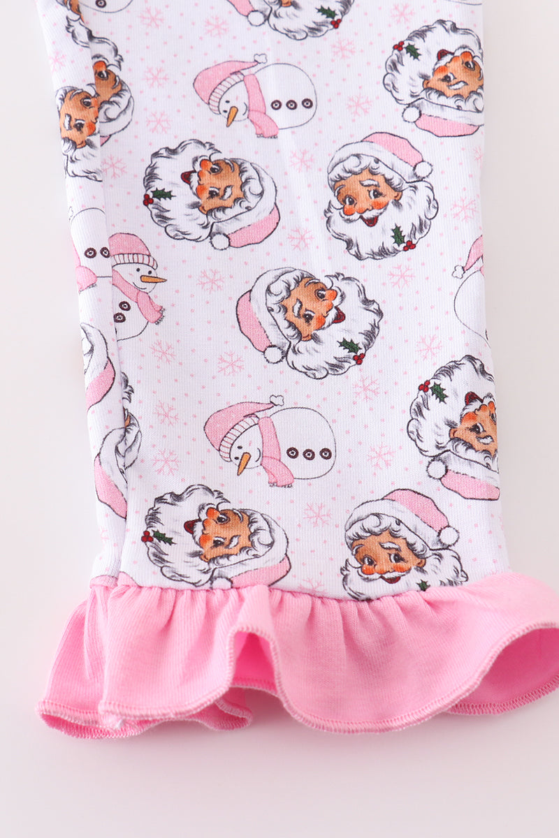 Premium pink christmas santa claus print girl romper