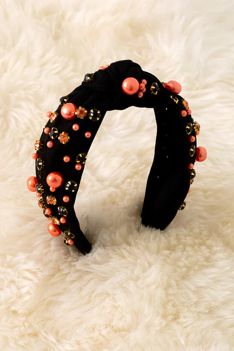 Black and Orange Beaded headband